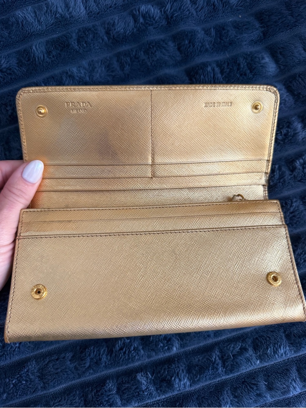 Authentic Vintage Prada Metallic Gold Saffiano Continental Clutch Wallet - Picture 2 of 16